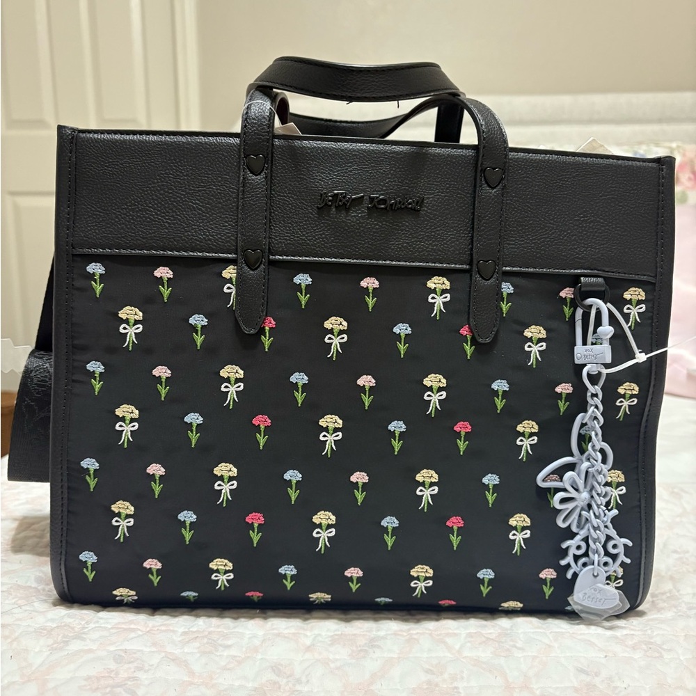 Betsey Johnson Black Floral Laptop Bag